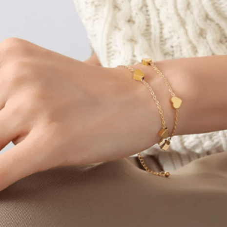 Chic Heart Charm Double-Layered Bracelet 7@2x