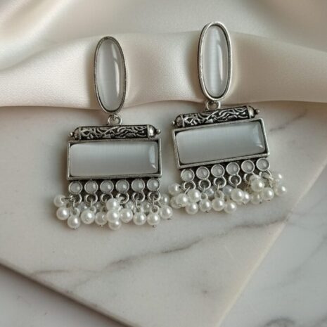 Oxidized Stone Drop Earrings white