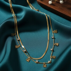 Layered Butterfly Charm & Crystal Necklace