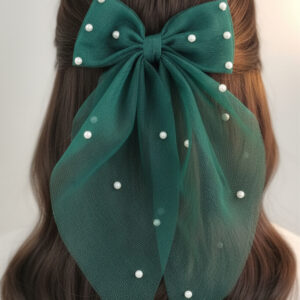 Pearl & Crystal Embellished Tulle Bow Clips