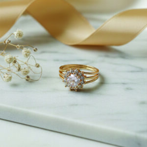 Radiant Halo Tiered Gold Ring