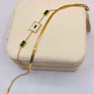 Emerald & Mother-of-Pearl Layered Snake Bracelet