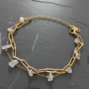 Moonstone Layered Paperclip Bracelet